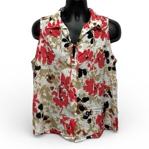 LOFT Boho Floral Tie-Front Sleeveless Blouse Cottagecore Top Women’s XL